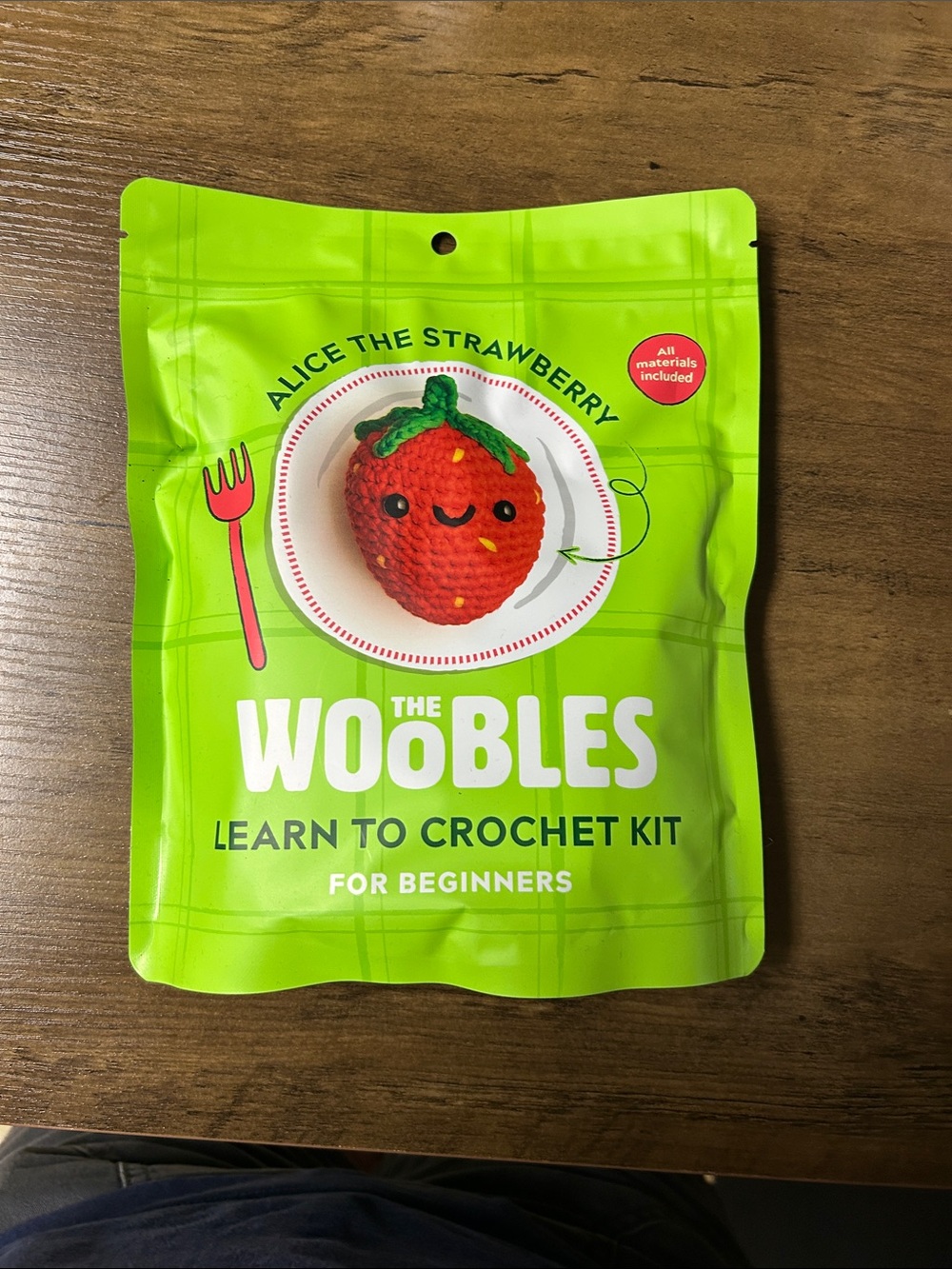 The Woobles Alice the Strawberry Learn to Crochet Kit - Bright Green